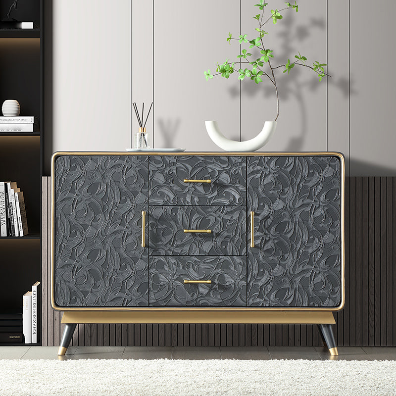 Glam Birch Sideboard Adjustable Shelving Cabinets Credenza with Drawer for Living Room