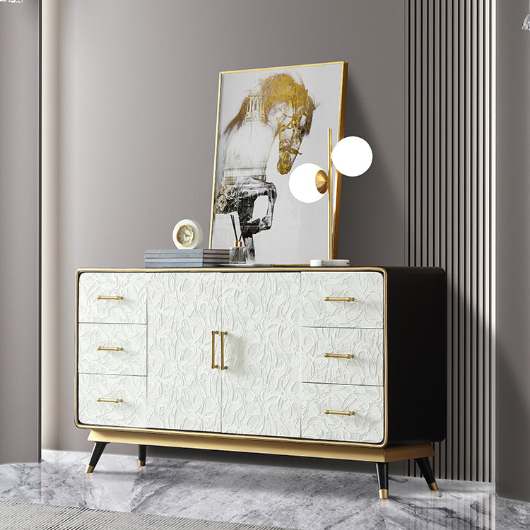 Glam Birch Sideboard Adjustable Shelving Cabinets Credenza with Drawer for Living Room