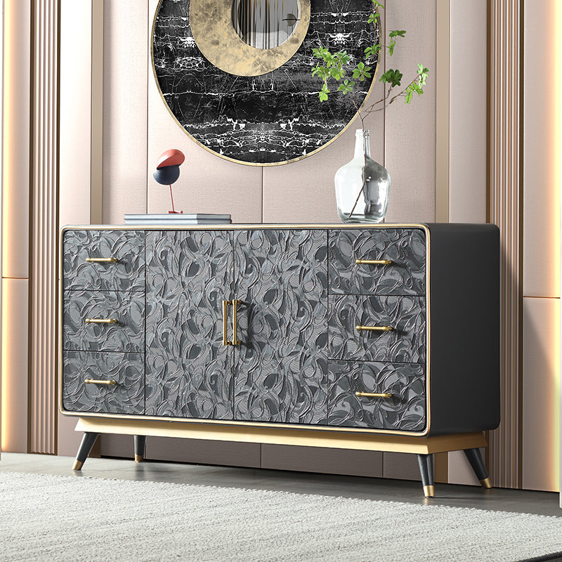 Glam Birch Sideboard Adjustable Shelving Cabinets Credenza with Drawer for Living Room