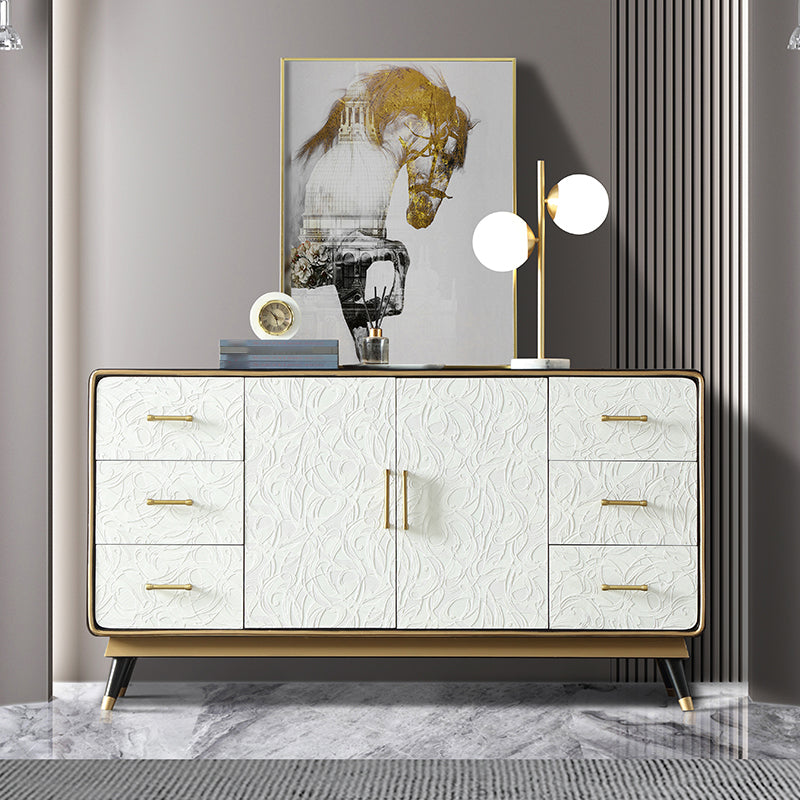 Glam Birch Sideboard Adjustable Shelving Cabinets Credenza with Drawer for Living Room