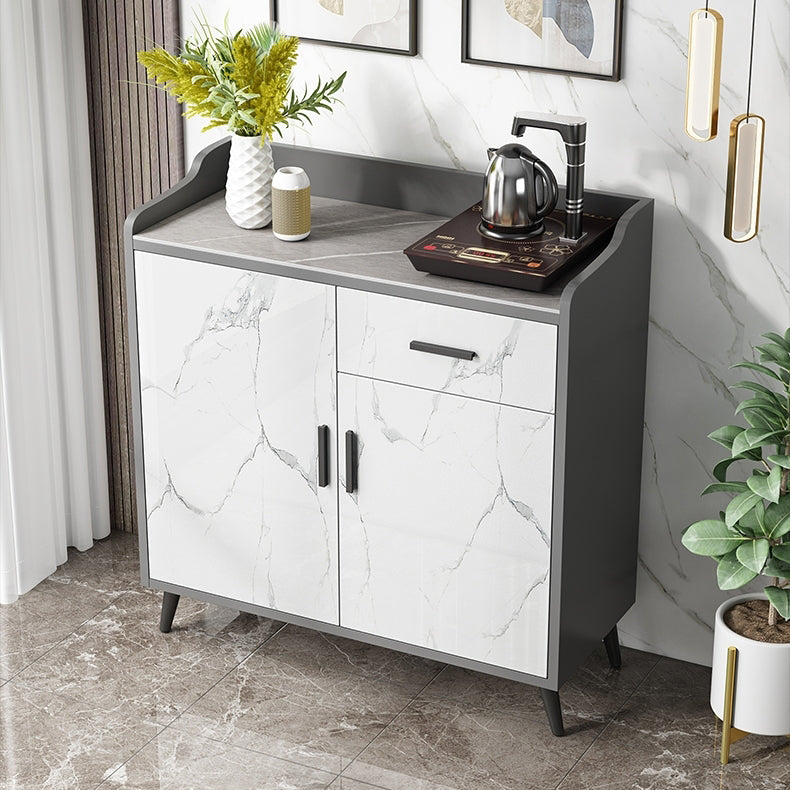 1-Drawer Engineered Wood Sideboard Glam Stone Countertop Credenza for Living Room