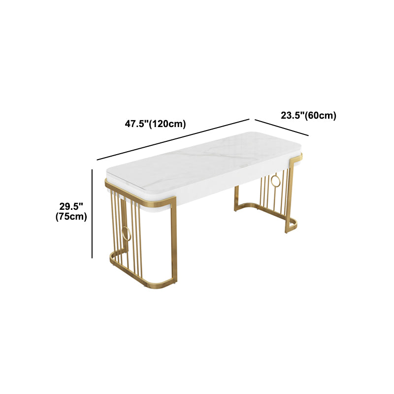 Home Office Writing Desk Glam Style Curved Imitation Marble Writing Desk