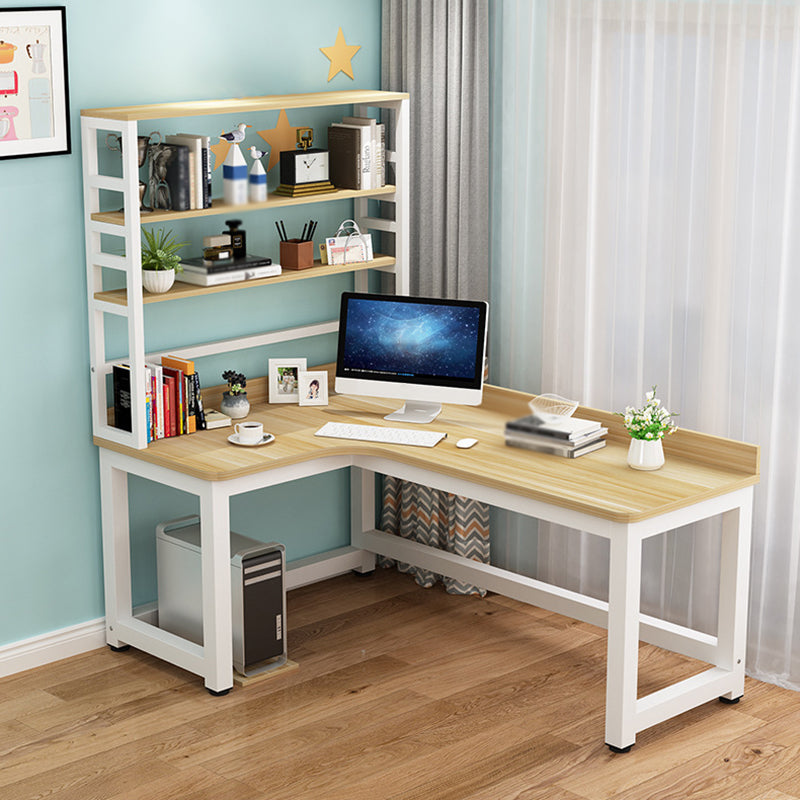 L-Shape Writing Desk Steel H-Shape Table Leg  Desk with Shelf