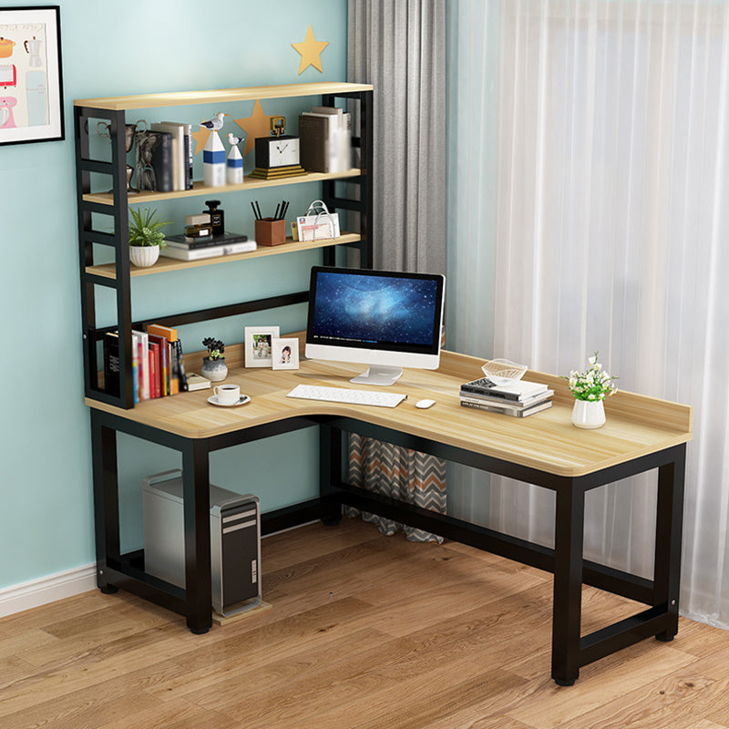 L-Shape Writing Desk Steel H-Shape Table Leg  Desk with Shelf