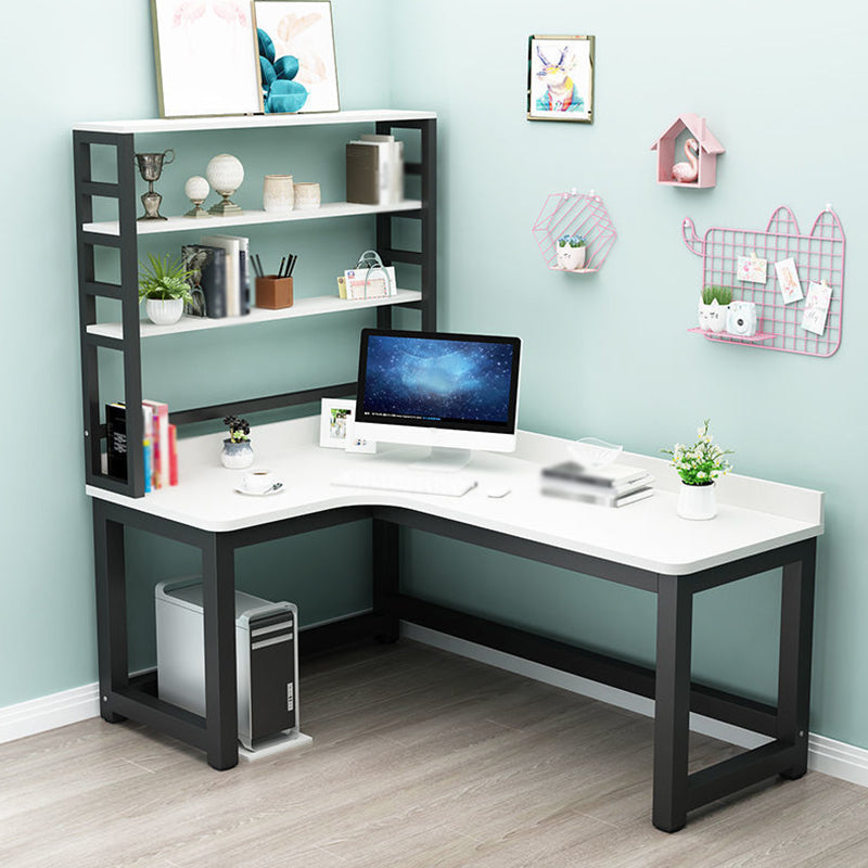 L-Shape Writing Desk Steel H-Shape Table Leg  Desk with Shelf