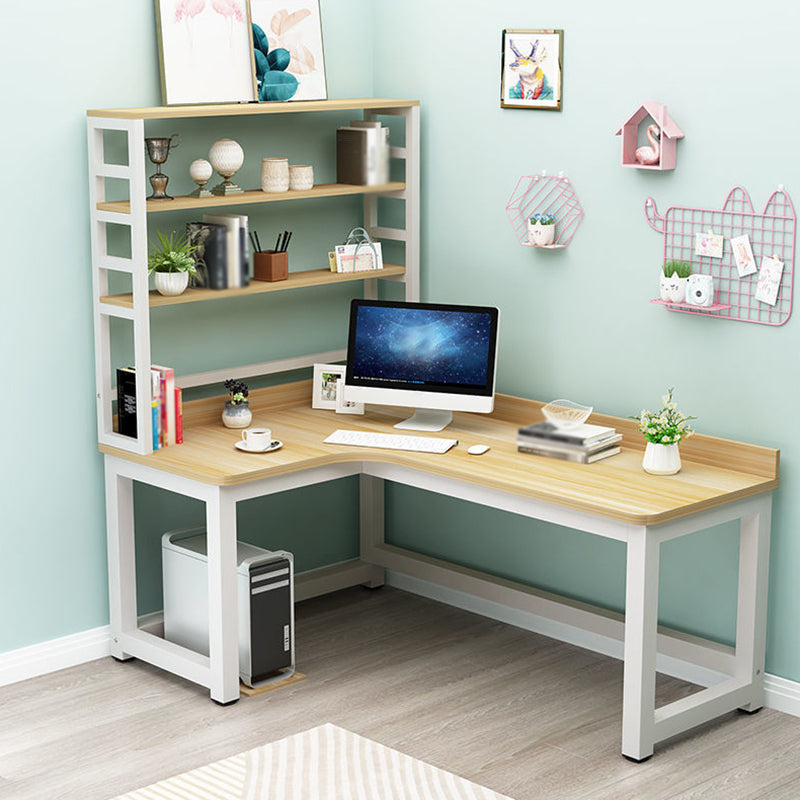 L-Shape Writing Desk Steel H-Shape Table Leg  Desk with Shelf