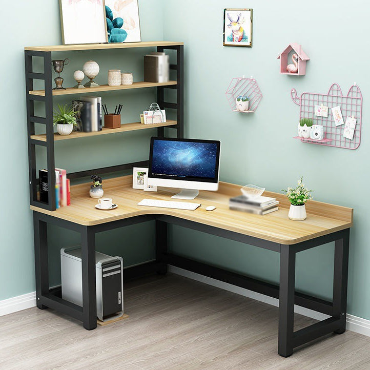 L-Shape Writing Desk Steel H-Shape Table Leg  Desk with Shelf