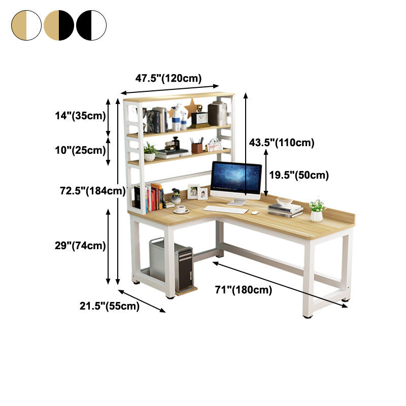 L-Shape Writing Desk Steel H-Shape Table Leg  Desk with Shelf