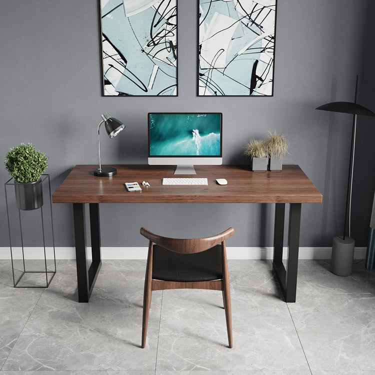 Industrial Style Office Desk Rectangular Solid Wood Desk with Black Legs