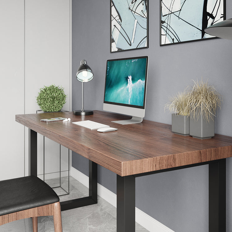 Industrial Style Office Desk Rectangular Solid Wood Desk with Black Legs