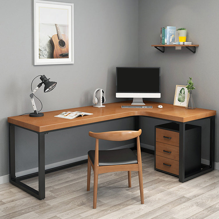 Industrial Style Writing Desk L-Shape Solid Wood Office Desk