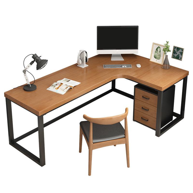 Industrial Style Writing Desk L-Shape Solid Wood Office Desk