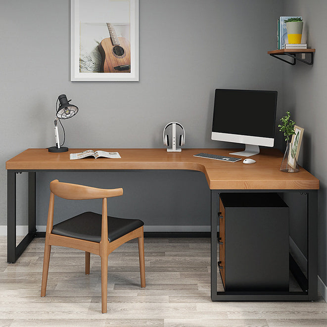 Industrial Style Writing Desk L-Shape Solid Wood Office Desk