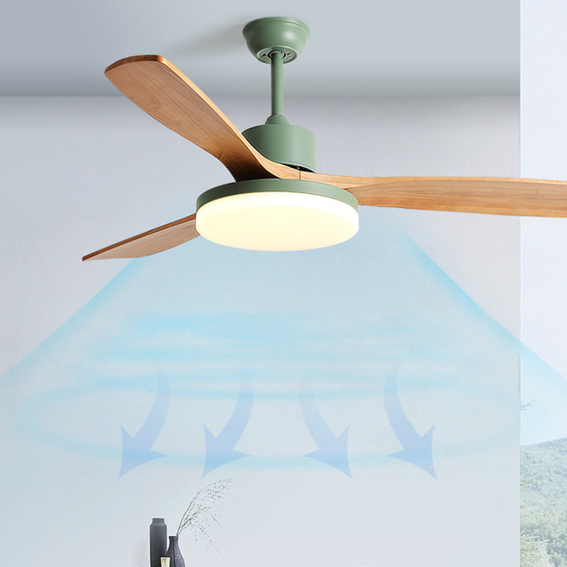 Éclair de ventilateur de pendentif à LED en forme de disque acrylique LAMPE DE MONT SEMI-FUX NORDIQUE avec 3 lames en bois