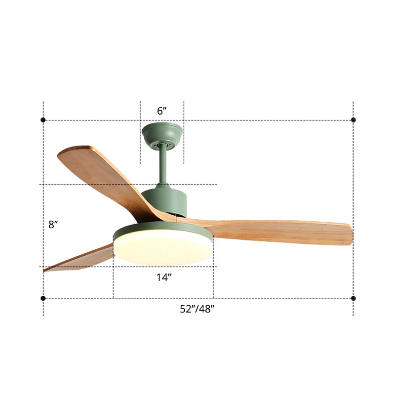 Éclair de ventilateur de pendentif à LED en forme de disque acrylique LAMPE DE MONT SEMI-FUX NORDIQUE avec 3 lames en bois