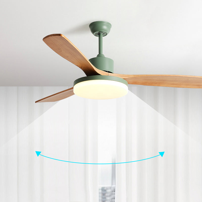 Éclair de ventilateur de pendentif à LED en forme de disque acrylique LAMPE DE MONT SEMI-FUX NORDIQUE avec 3 lames en bois