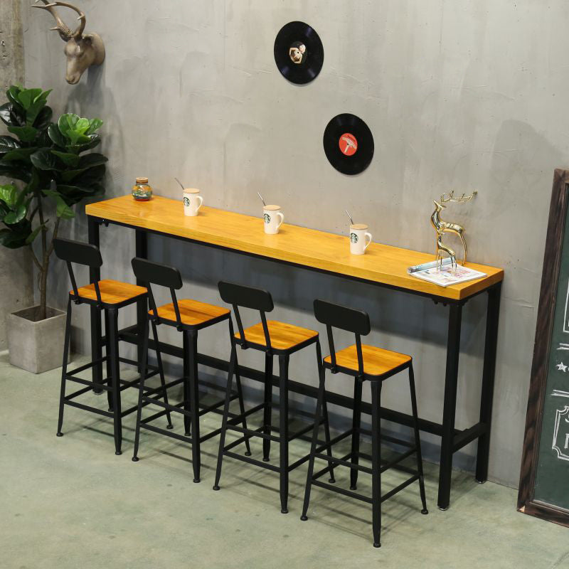 Solid Wood Bar Table Industrial Rectangle Bar Table with Trestle Base in Black