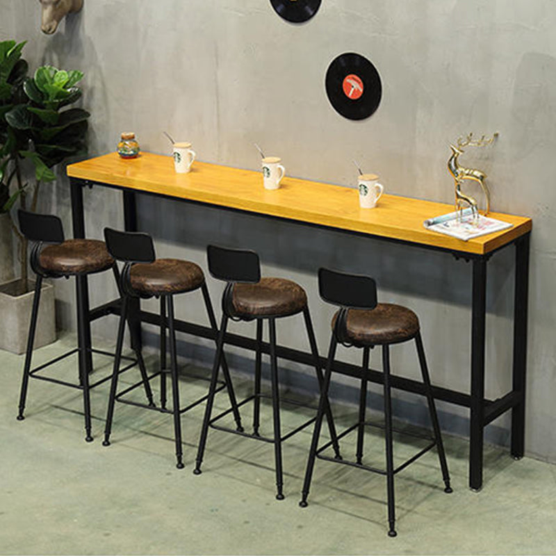 Solid Wood Bar Table Industrial Rectangle Bar Table with Trestle Base in Black