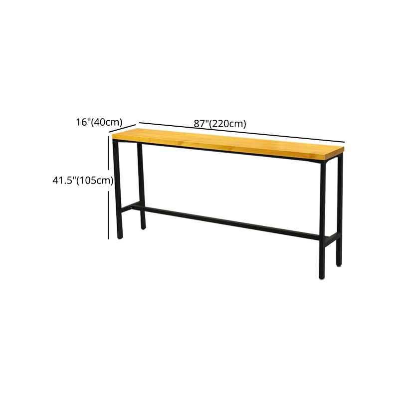 Solid Wood Bar Table Industrial Rectangle Bar Table with Trestle Base in Black