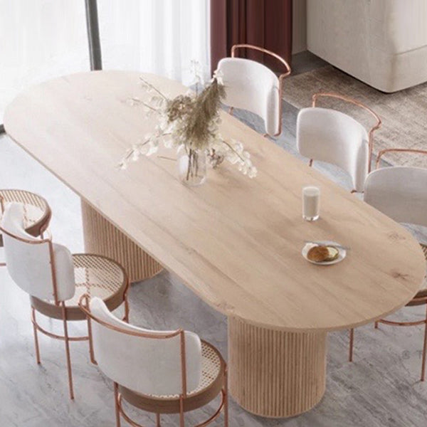 Modern Pine Wood Table for Restaurant Oval Dining Table with Double Pedestal Base