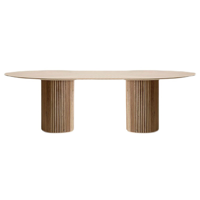 Modern Pine Wood Table for Restaurant Oval Dining Table with Double Pedestal Base