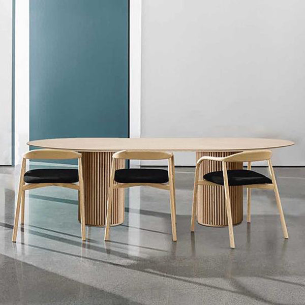 Modern Pine Wood Table for Restaurant Oval Dining Table with Double Pedestal Base