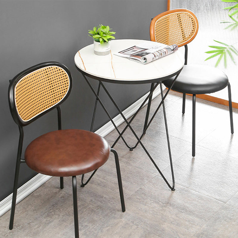 Glam Style PU Leather Chair Cane Back Armless Dining Chair for Indoor