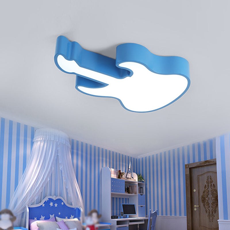 Guitar Flush Ceiling Light Kids Style Metal LED Kindergarten Ceiling Lighting