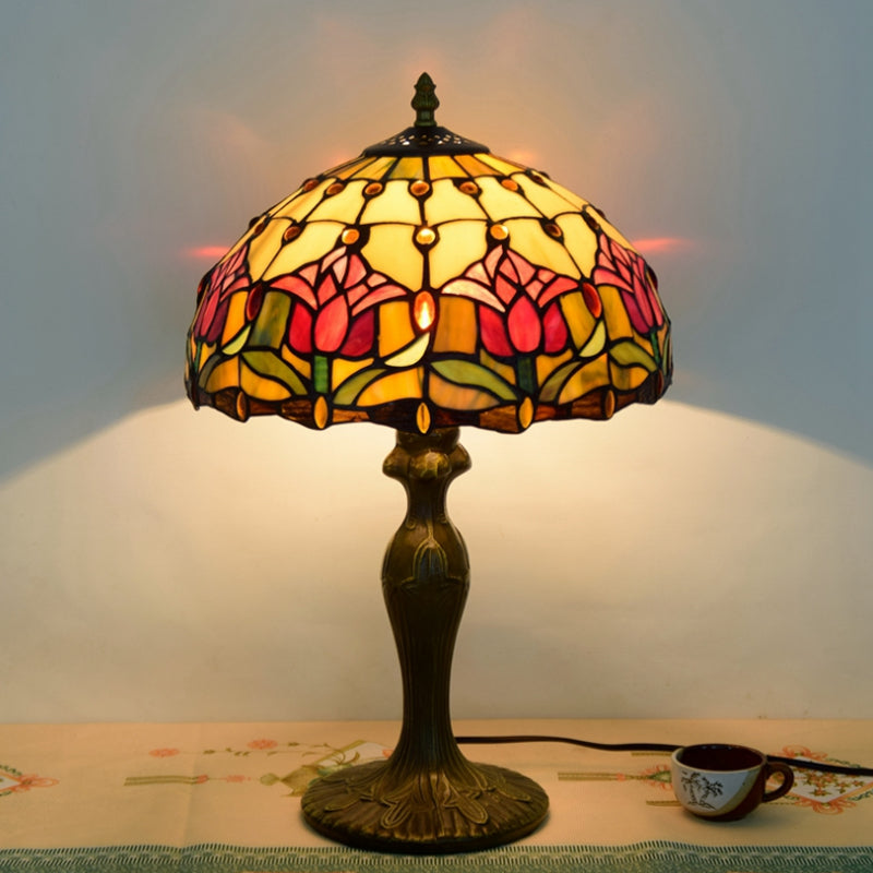 Tiffany Style Table Lamp 1-Light Desk Lamp with Glass Shade for Bedroom