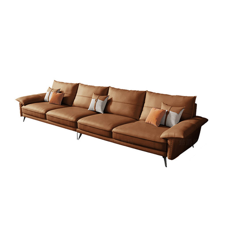 Brown Genuine Leather Sectional Pillow Top Arm Sofa with Pillows