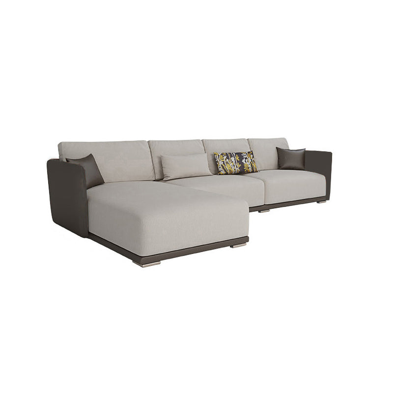 Square Arm Modular Settee Furniture Loveseat with Pillows Ivory Sofa and Chaise