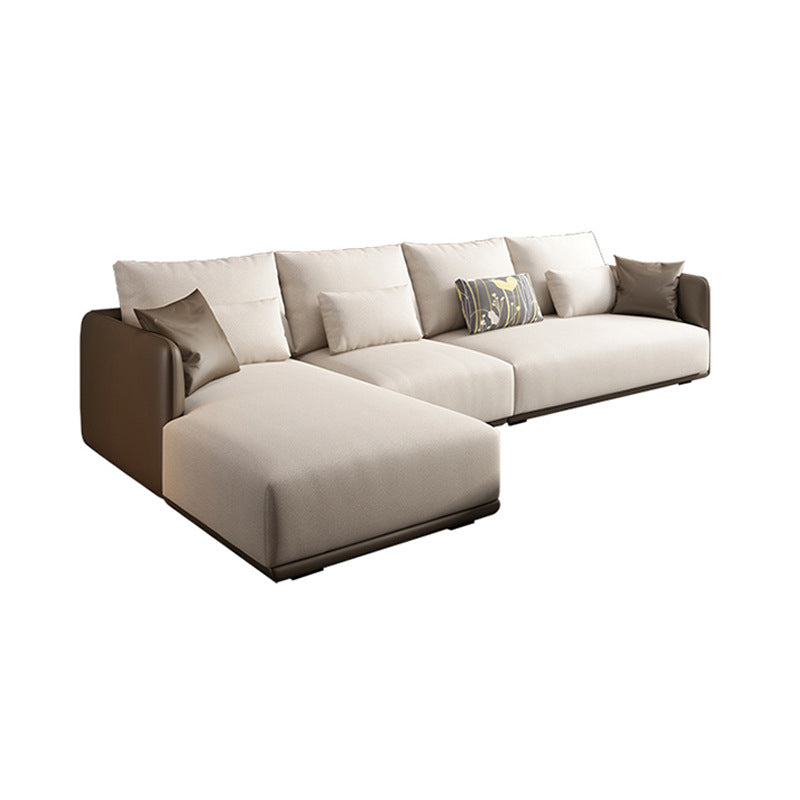 Square Arm Modular Settee Furniture Loveseat with Pillows Ivory Sofa and Chaise