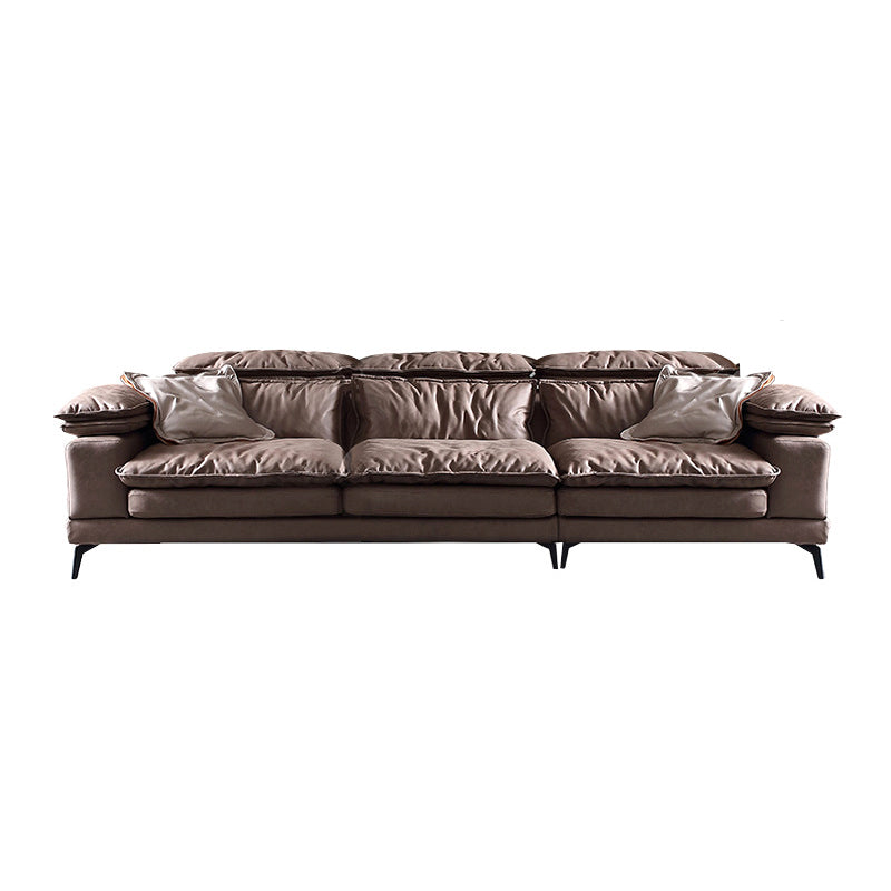 Brown Down Fill Cushions Sofa and Chaise Pillow Top Arm Settee Furniture