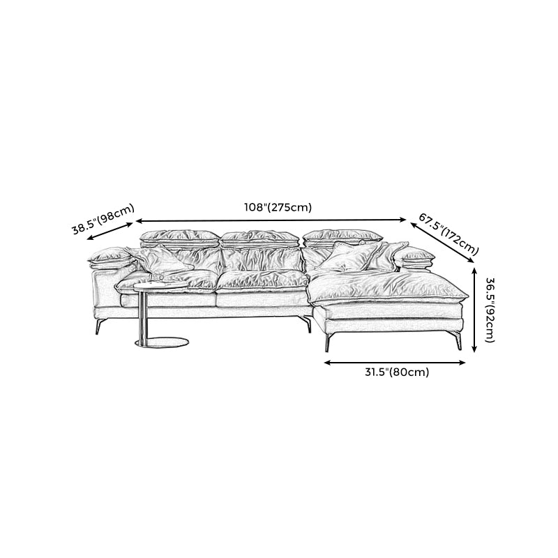 Brown Down Fill Cushions Sofa and Chaise Pillow Top Arm Settee Furniture