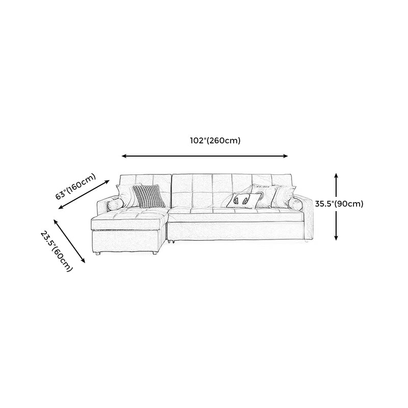 Square Arm Tan Removable Cushions Storage Manual L-Shape Sectional Sofa Bed