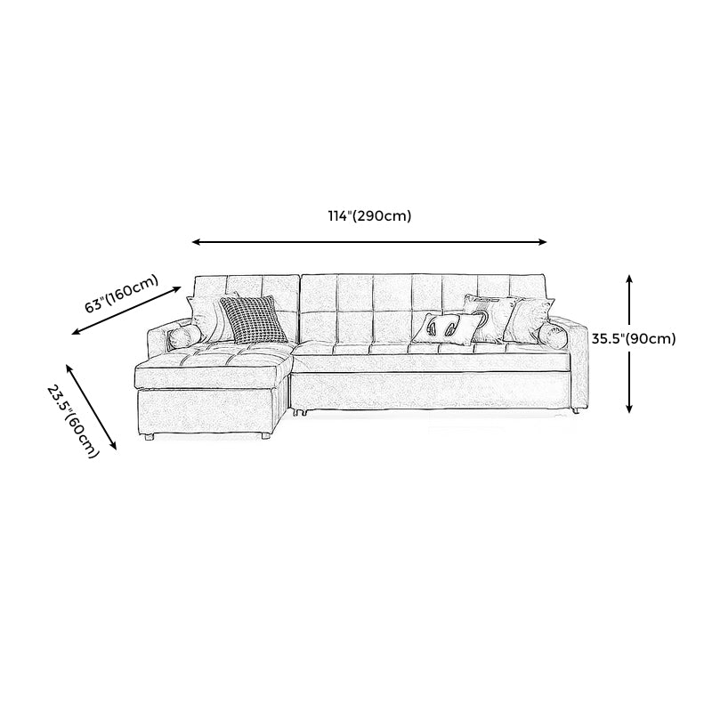 Square Arm Tan Removable Cushions Storage Manual L-Shape Sectional Sofa Bed