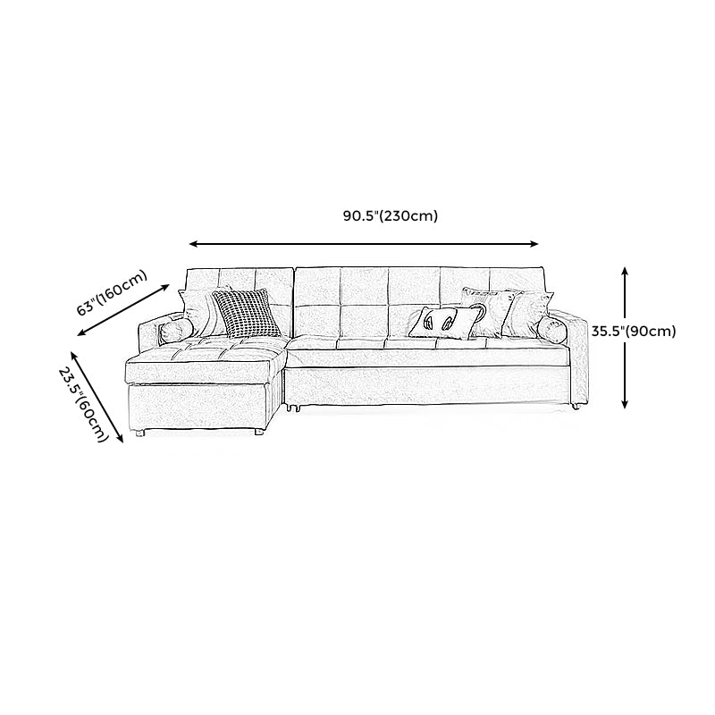 Square Arm Tan Removable Cushions Storage Manual L-Shape Sectional Sofa Bed