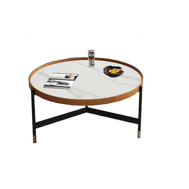 3 Legs Base Design Black Metal Base Rock Slab Top Round Coffee Table