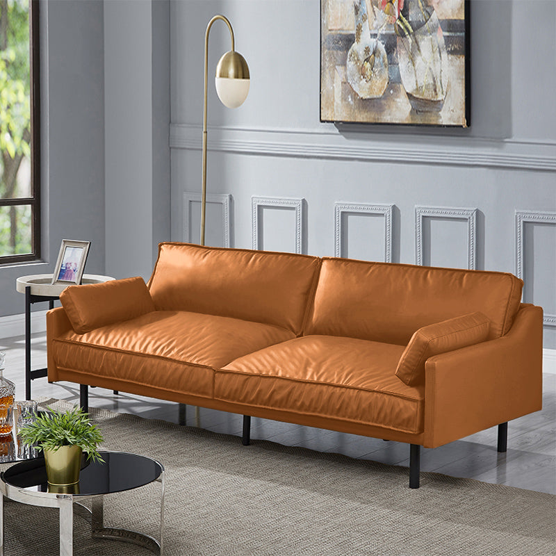 29" High Modern Genuine Leather Square Arm Sofa with 2 Pillows for Living Room