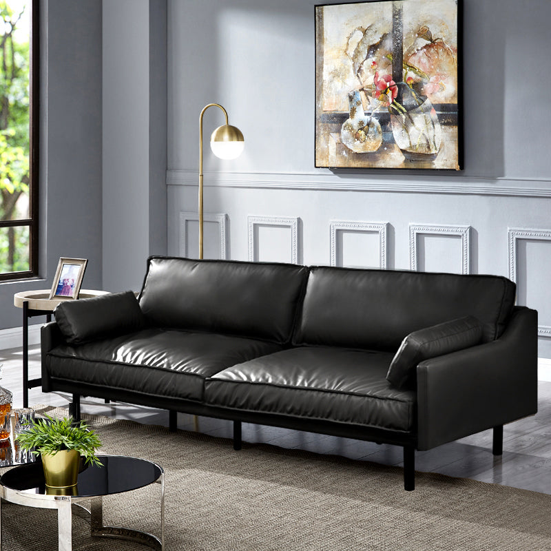 29" High Modern Genuine Leather Square Arm Sofa with 2 Pillows for Living Room