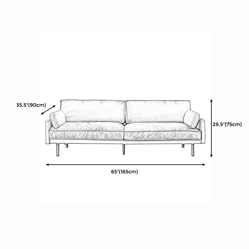 29" High Modern Genuine Leather Square Arm Sofa with 2 Pillows for Living Room