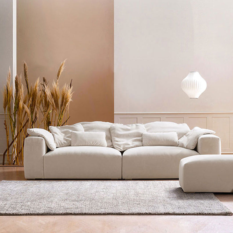 Creamy-White Contemporary Microsuede Tuxedo Arm Sofa for Living Room, Apartment