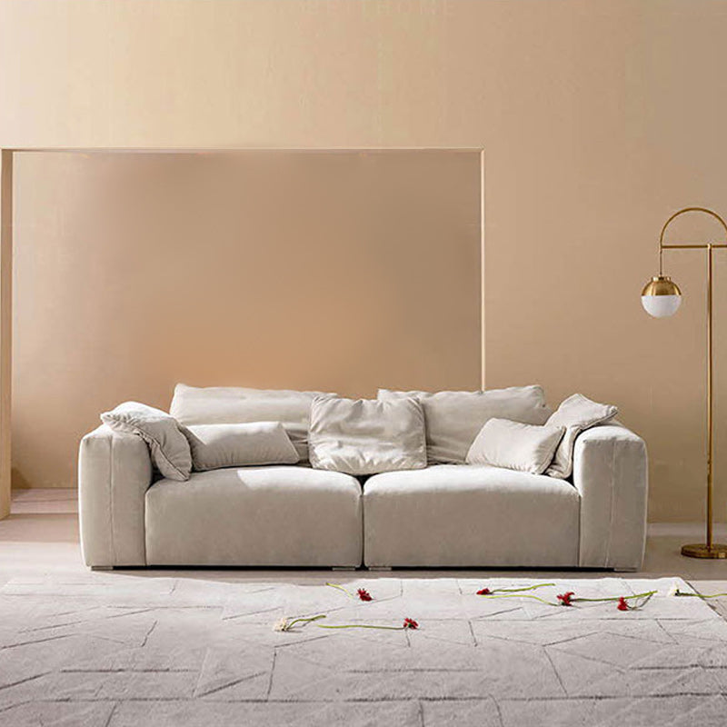 Creamy-White Contemporary Microsuede Tuxedo Arm Sofa for Living Room, Apartment