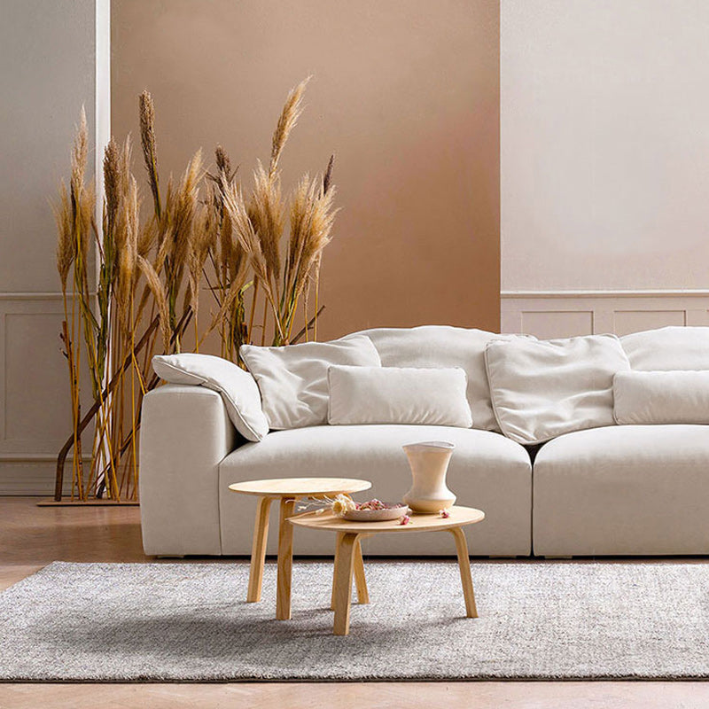 Creamy-White Contemporary Microsuede Tuxedo Arm Sofa for Living Room, Apartment