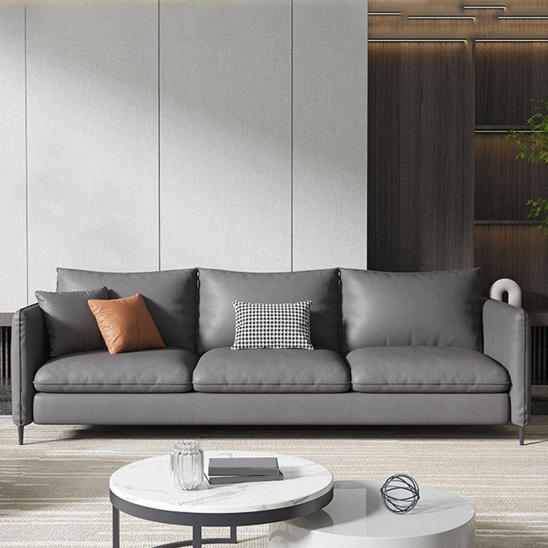 Grey Faux Leather Contemporary Square Arm Standard Sofa for Living Room, Apartment