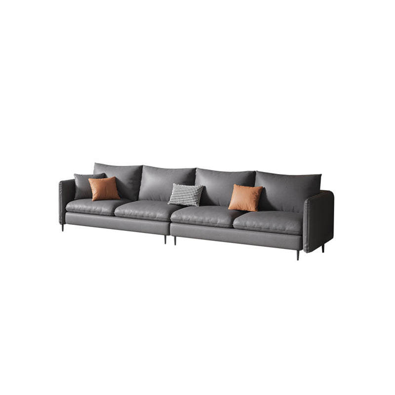 Grey Faux Leather Contemporary Square Arm Standard Sofa for Living Room, Apartment