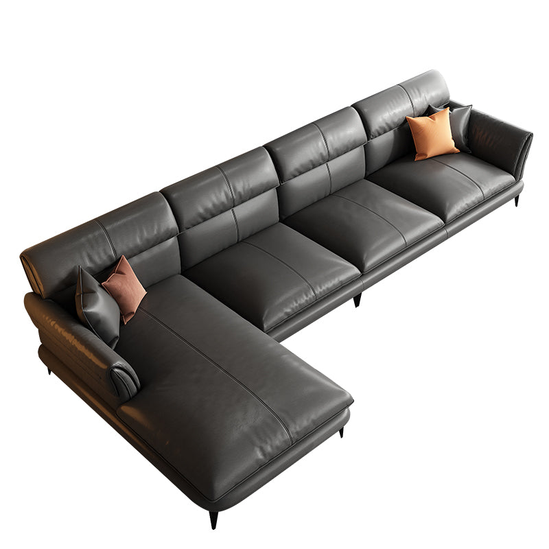 Dark Gray Genuine Leather Pillow Top Arm Modern Sofa/Sectional for Apartment