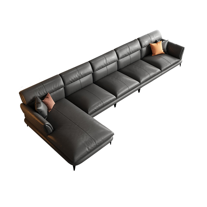 Dark Gray Genuine Leather Pillow Top Arm Modern Sofa/Sectional for Apartment