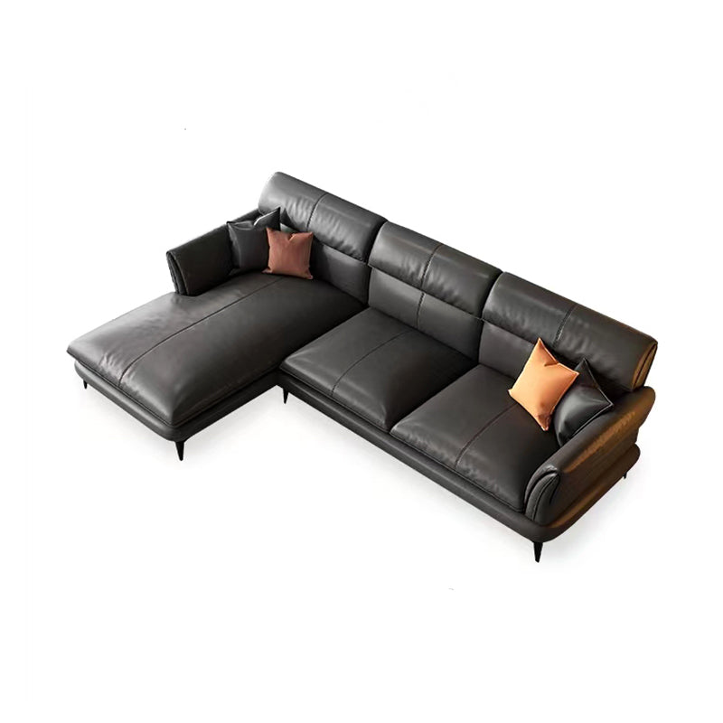 Dark Gray Genuine Leather Pillow Top Arm Modern Sofa/Sectional for Apartment