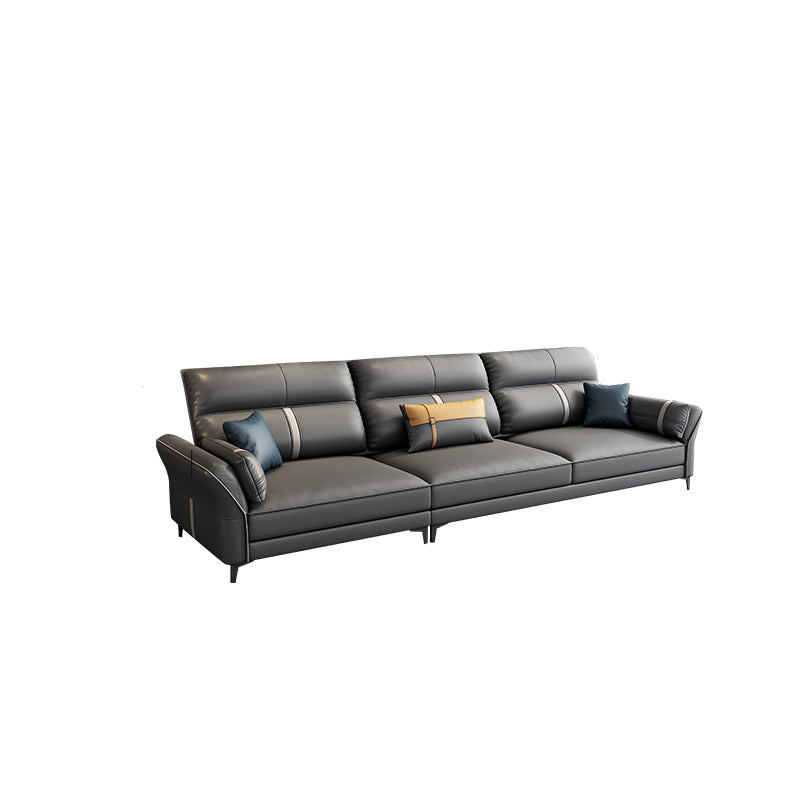 Contemporary Dark Gray Sofa Faux Leather Stain-Resistant Sectional with Pillow Top Arm